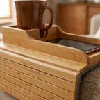Handmade Bamboo Sofa Arm Tray – 2-in-1 Caddy Warm Cozy Nest